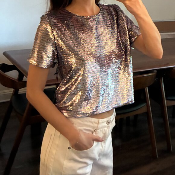 Sequins Boxy Crop Top - Picture 1 of 7